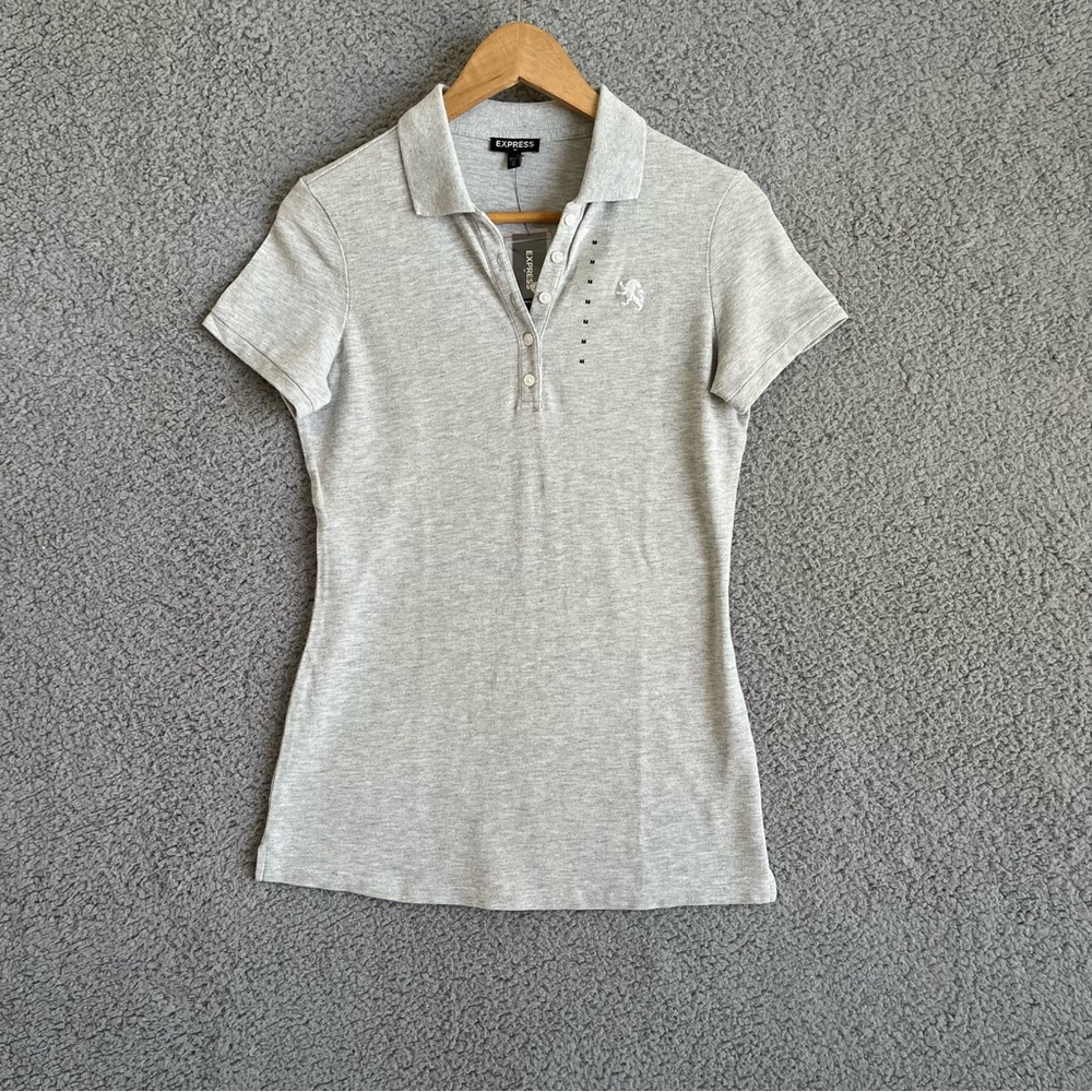 Express Women Polo Short Sleeve Shirt Gray Sz M
